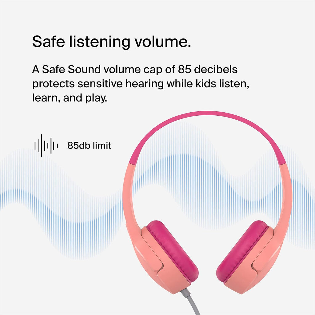 Belkin SoundForm Mini Wired On-Ear for Over-Ear Headset for Children with inline Microphone for Online Learning, School, Travel, Play, For 3.5mm Compatible Devices - Pink, Kids Headphones (Wired)