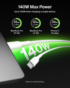 Belkin BoostCharge Pro 2-in-1 USB C to USB C Charger Cable 140W, Braided Dual Charging Cable - Fast-Charging Combo Cord with Smart Power Sharing for MacBook, iPhone, iPad, Samsung, Pixel, etc - White