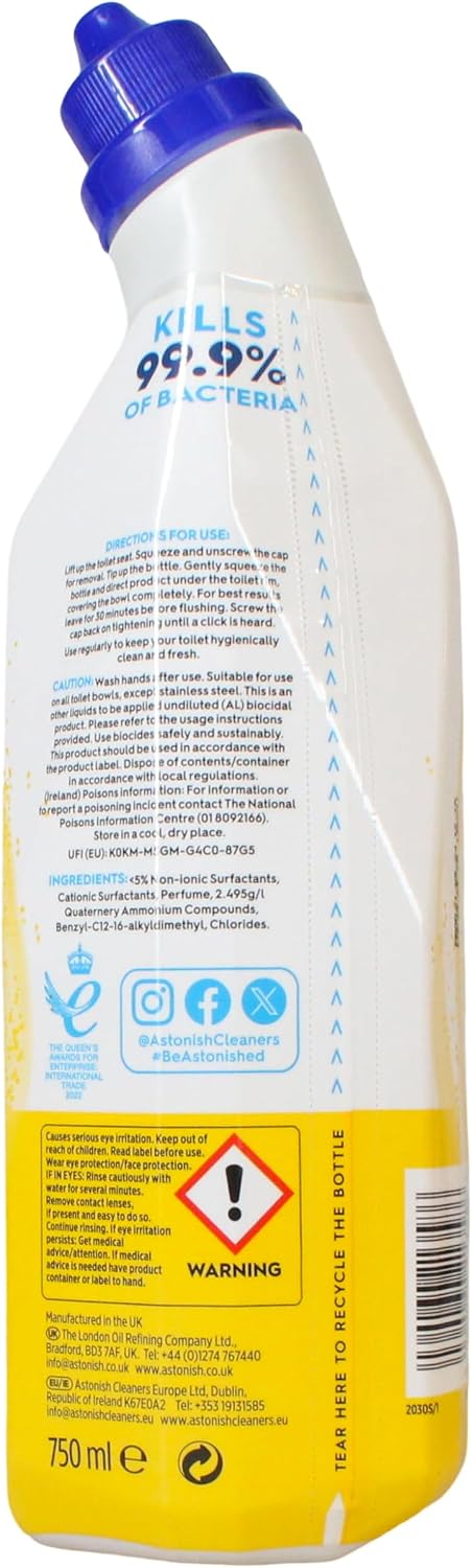 Astonish Toilet Fresh - Lemon - Long Lasting Fragrance - Kills 99.9% Bacteria - 360 Degree - Easy Cleaning - Prevent Limescale Buildup - Fast Working - Cruelty Free - Vegan -750ML — additional product view 2
