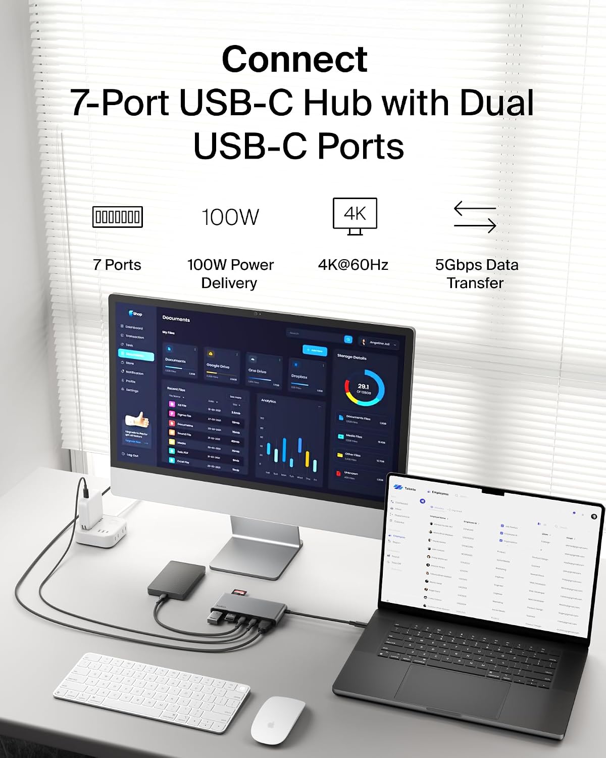 Belkin USB C Hub, 7-Port Hub w/ 4K HDMI Display @ 60Hz, SD & MicroSD, 100W Power Delivery, Fast Data Transfer 5Gbps, USB C Multiport Adapter for MacBook, iPad Pro, Chromebook - HDMI 2.0 - Grey