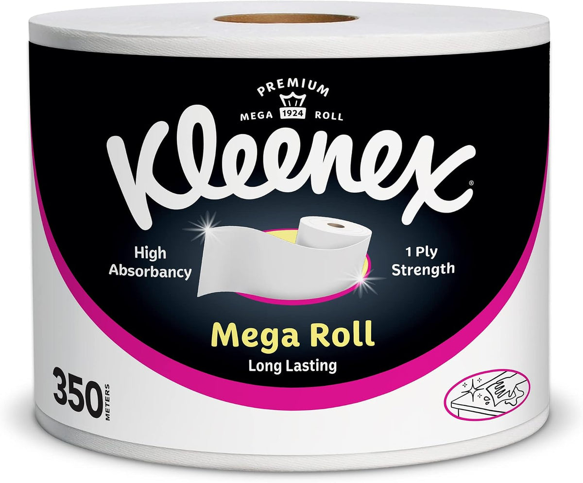 Kleenex Kitchen Paper Towel, Mega Roll Tissue, 1 Roll x 350 Meters, High Absorbency for Multi Purpose — front product image