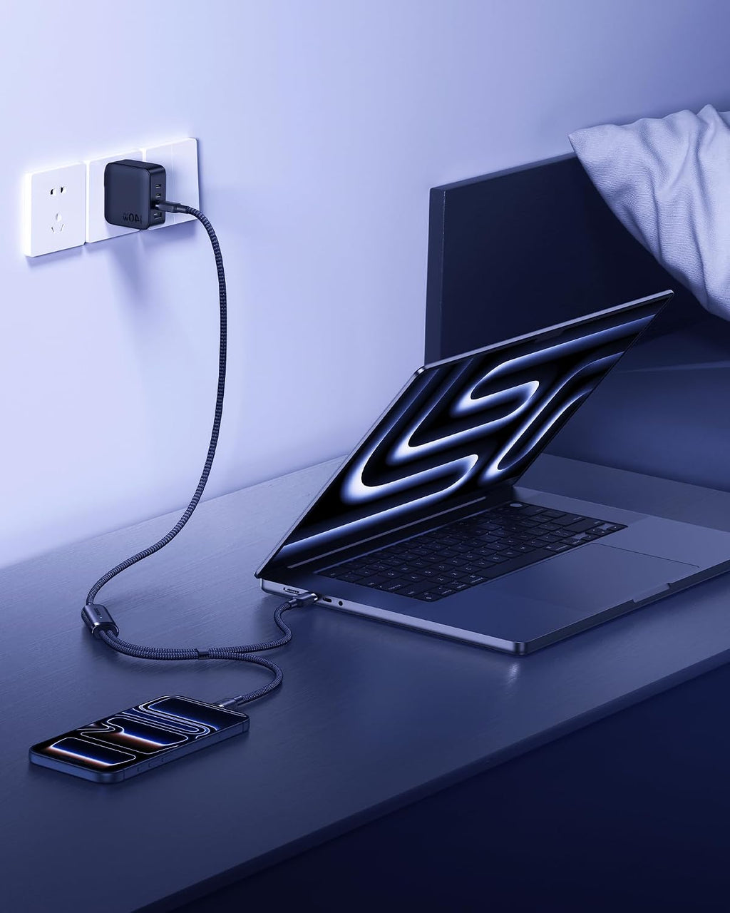 Baseus USB C Cable, Single Port Max 140W 4.9FT 5A USB C Charger Cable, 2 in 1 Multi Fast Charging Cable, Nylon Braided USB C to USB C Cable for 17/Pro/Plus/Max — 150 Centimeters