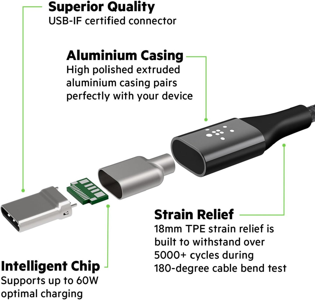 Belkin 1.2 M Mixit Duratek Usb-C Cable Built With Dupont Kevlar - Black, F2Cu050Bt04, 4 Feet