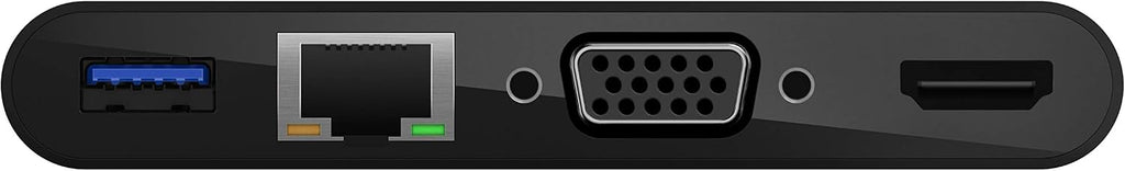 Belkin Usb-C Multimedia With Tethered Cable - Interface Hub Usb-A 3.2 Gen Port, Ethernet Vga And 4K Hdmi For Mac Windows Devices- Black