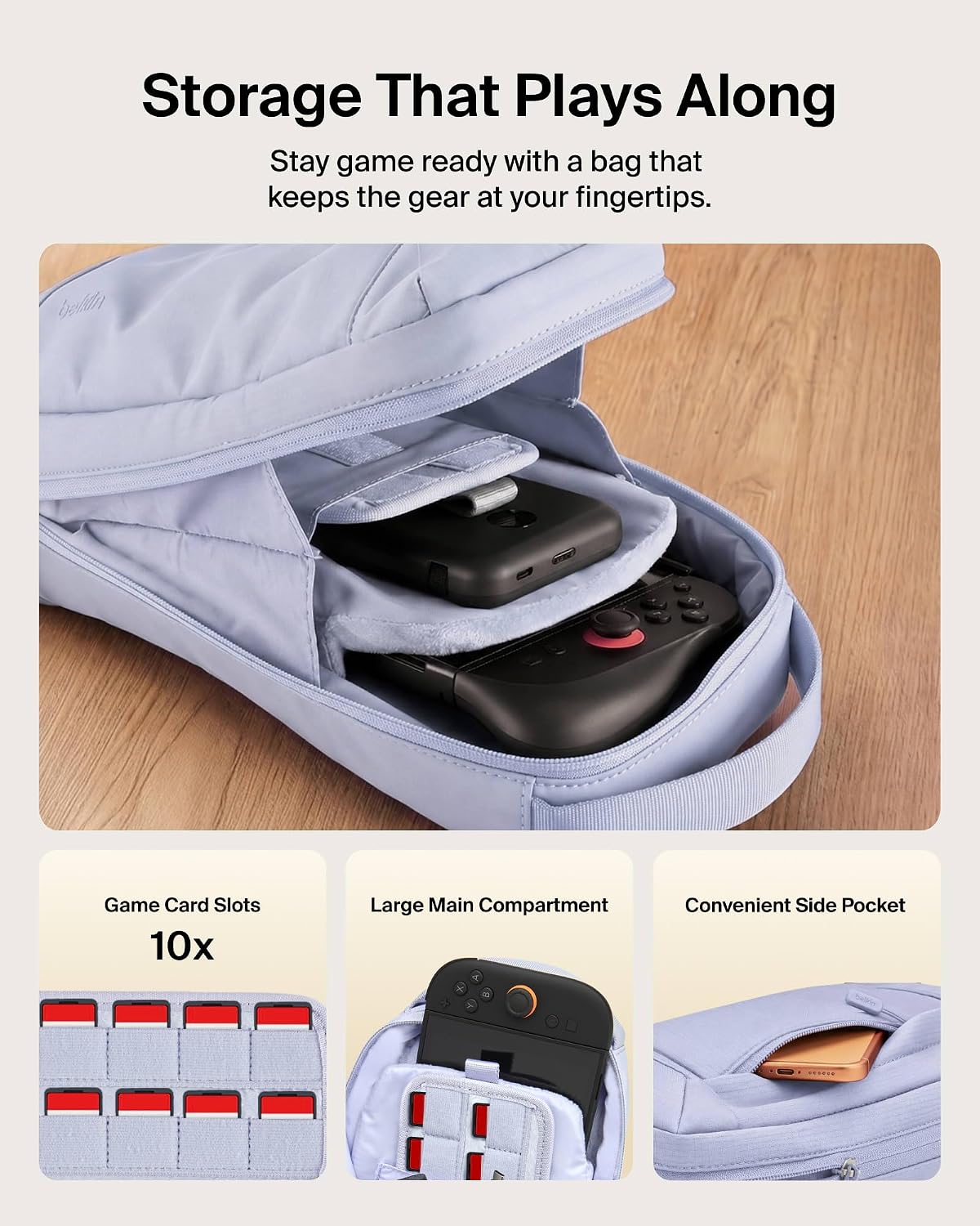 Belkin Nintendo Switch 2 Carrying Case, Sling Crossbody Travel Bag, Fits Up to 2 Pro Controllers with 10 Game Cartridge Slots, Soft Interior & Lightweight Protective Gaming Pouch, Switch 2 Accessories
