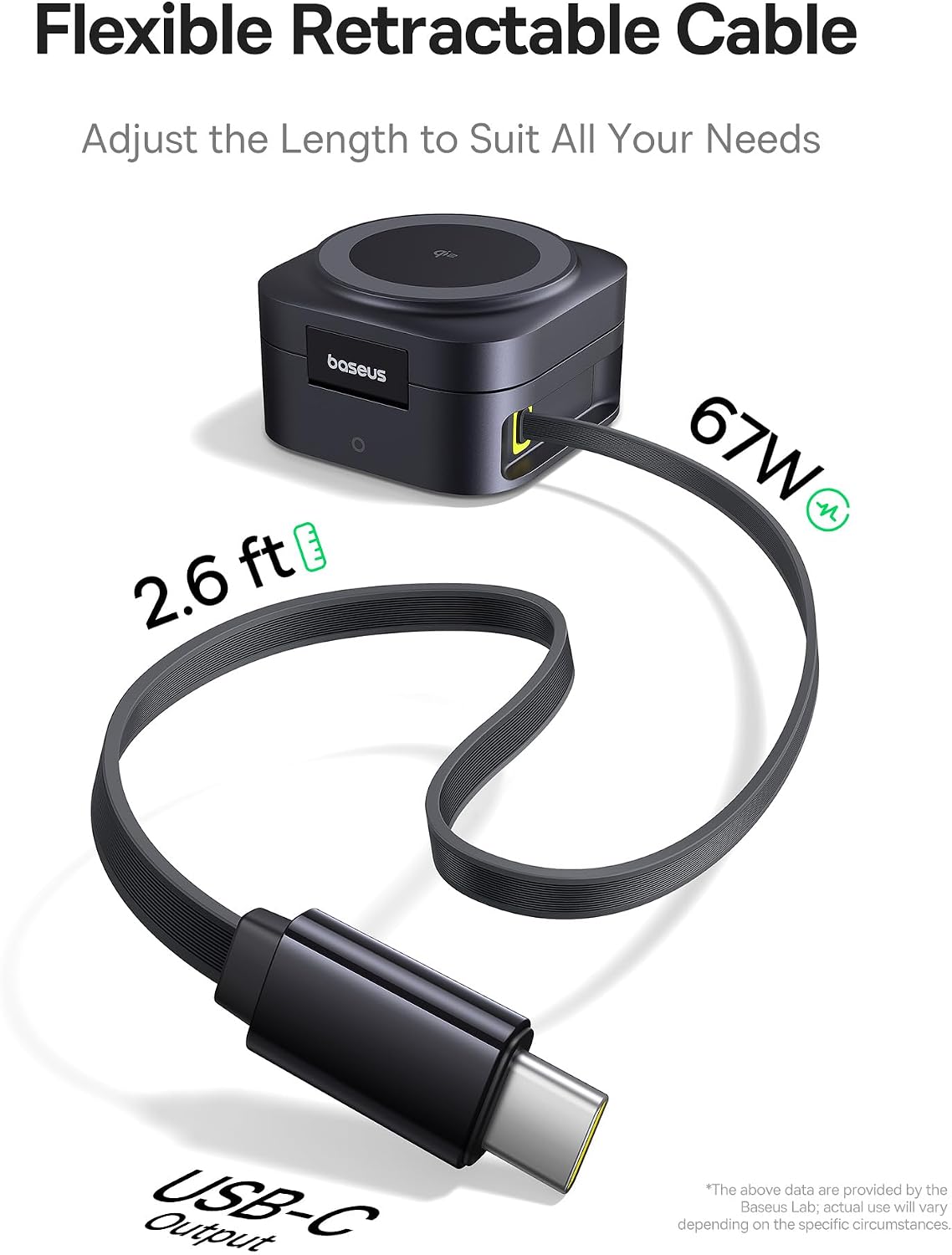 Baseus PicoGo W2 2-in-1 Qi2 Wireless Charging Station 15W with Retractable USB-C Cable — Grey
