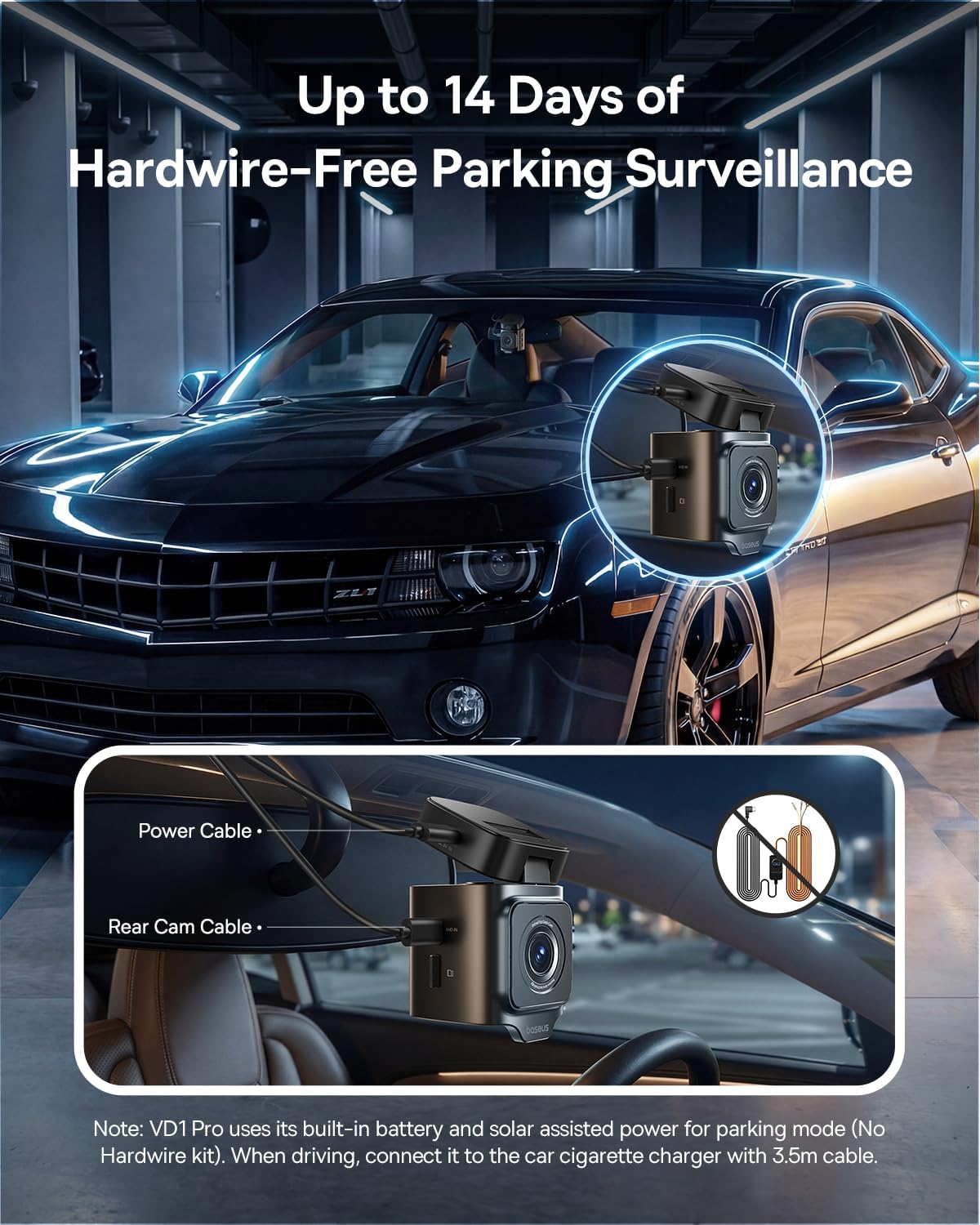 Baseus VD1 Pro Dash Cam Car Front Rear 4K+1080P Solar Dash Cam with 14-Day Battery Standby Parking Mode — Black