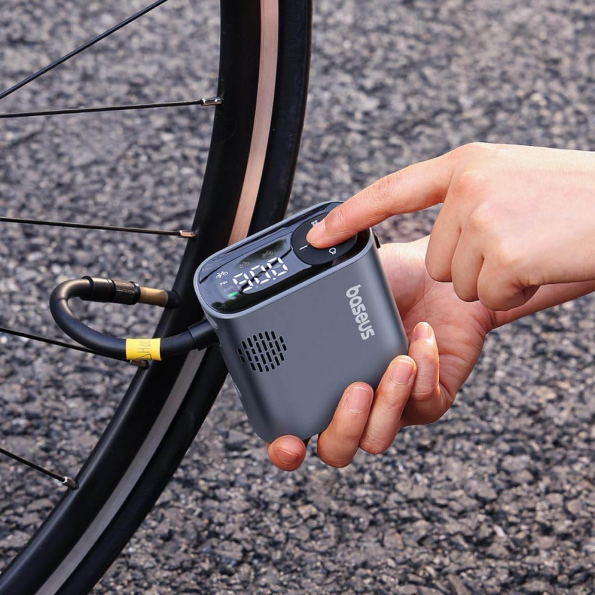 Baseus PrimeTrip Portable Bike Pump, 150PSI Air Inflator, Rechargeable Tire Pump with Digital Display, Fast 90s Inflation, Alloy Steel, Includes Bike Mount, Black — Black