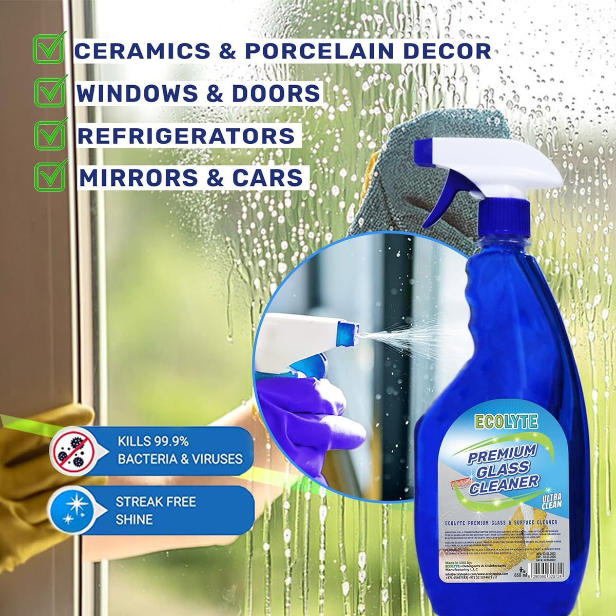 Ecolyte+ Disinfectant Ecolyte+ Premium Glass Cleaner & Surface Cleaner Liquid Detergent, surface cleaner, window cleaner, and Screen Cleaner Liquid | Kills 99.99% of Germs (Pack of 2) — additional view 5