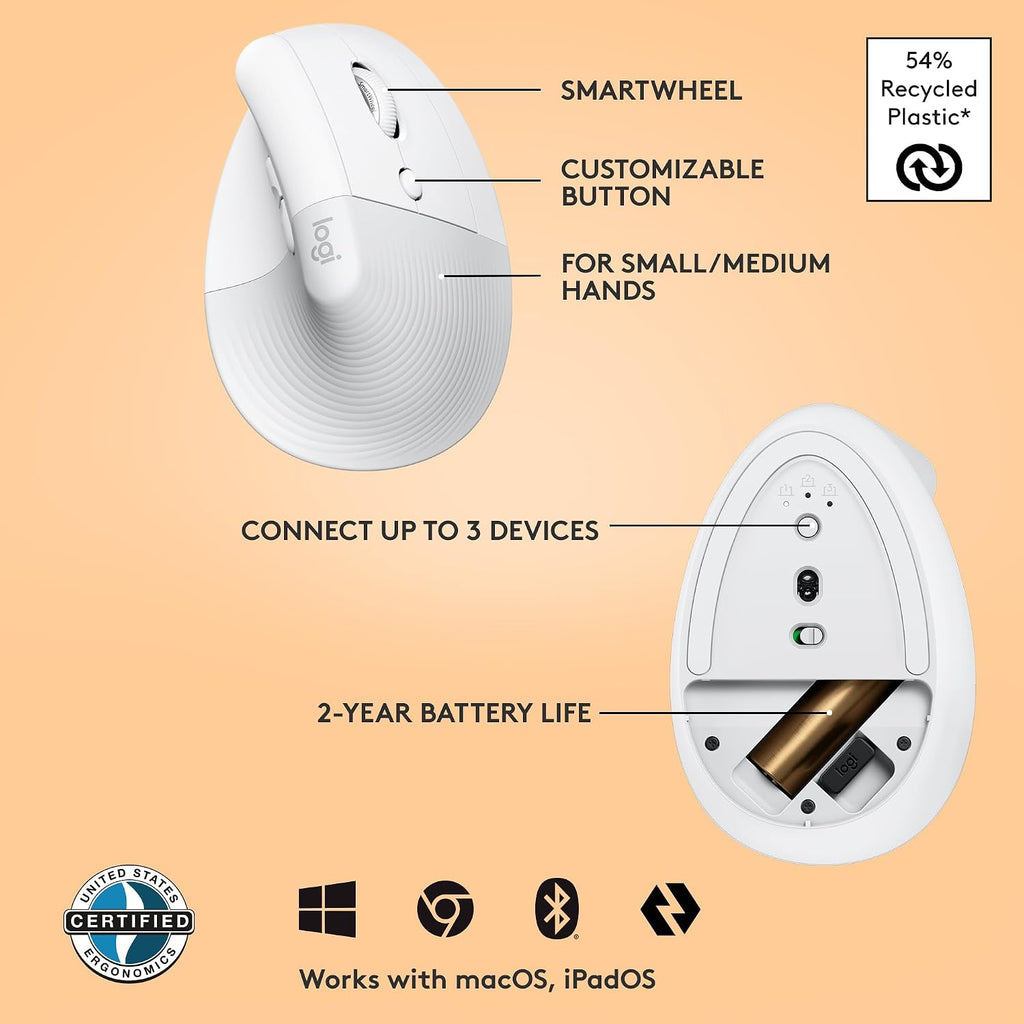 Logitech Lift Vertical Wireless Mouse — Off White