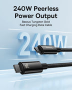 Baseus USB C Cable, 240W PD 3.1 5A Fast Charging USB C to USB C Charger Cable, Zine Alloy Nylon Braided Type C Cable — 1M — Black