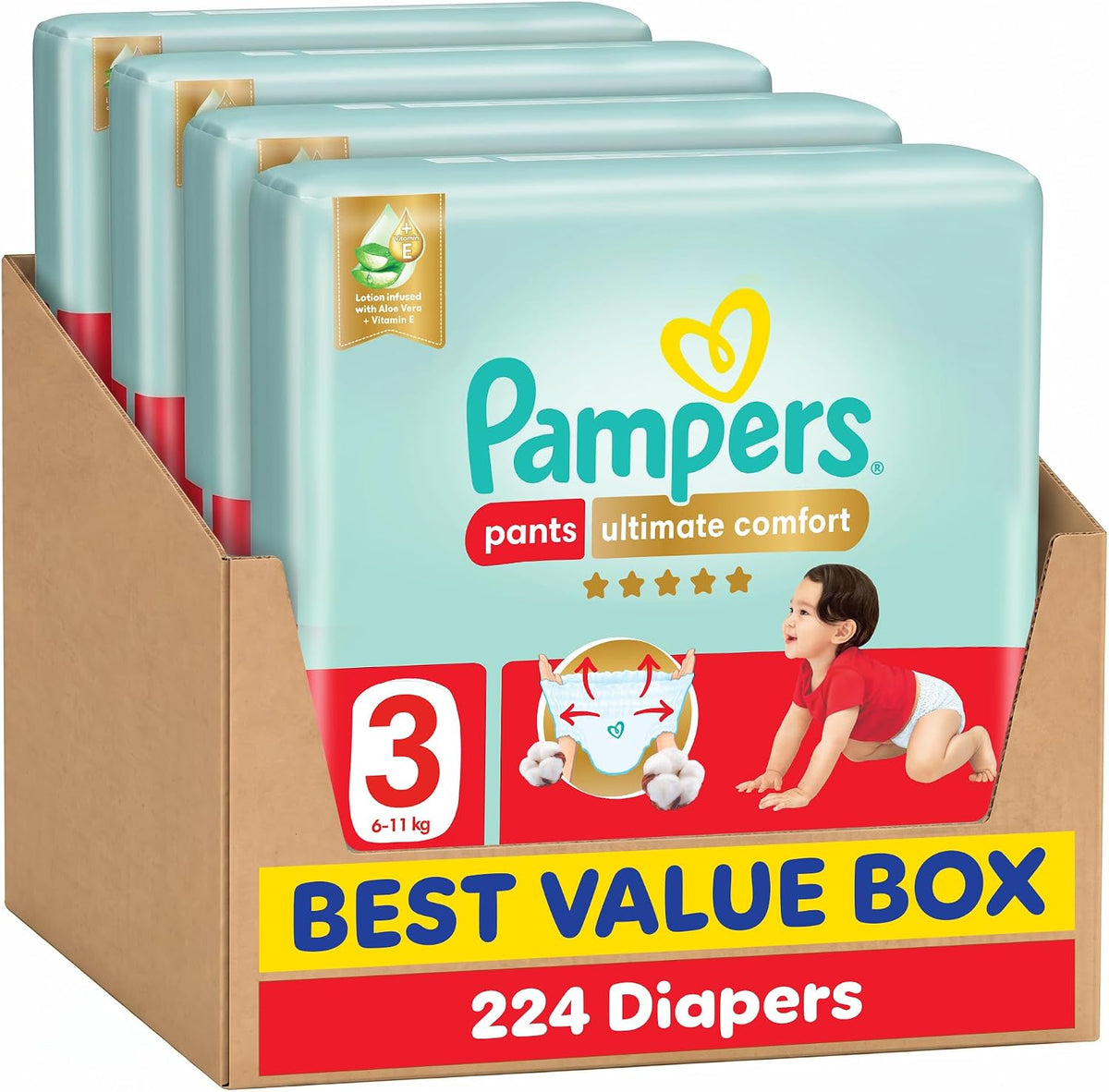 Pampers Ultimate Comfort Culotte Pants Diapers Size 3, 6-11kg 224 Count box