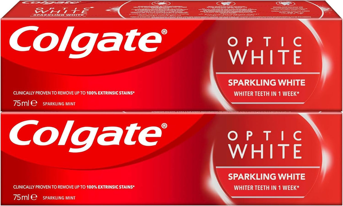 Colgate Optic White Sparkling White Whitening Toothpaste, 2x75ml, 2 Pack — front product image