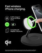 Belkin BoostCharge 3-in-1 Qi2 charger, MagSafe compatible wireless charging station, Qi2 Wireless Charger for Apple iPhone 17 Series, Air, Apple Watch, AirPods with Non-Slip Base, PSU Included - Black