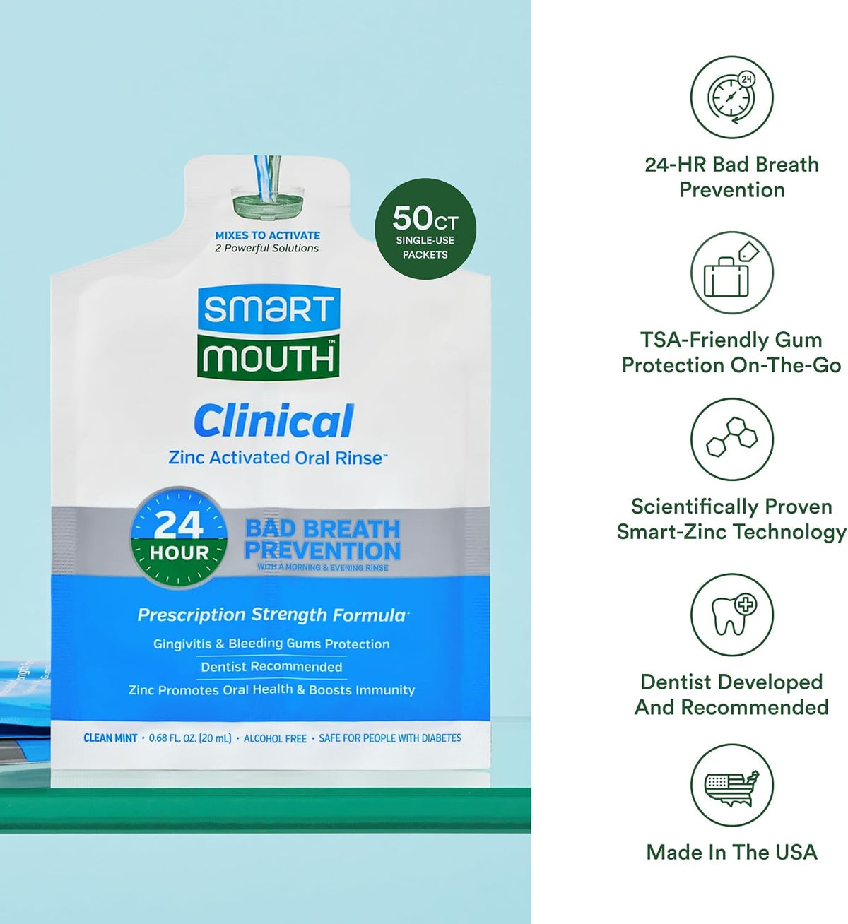 SmartMouth Clinical Zinc Activated Mouthwash Single Packs, 50 Count — additional product view 4