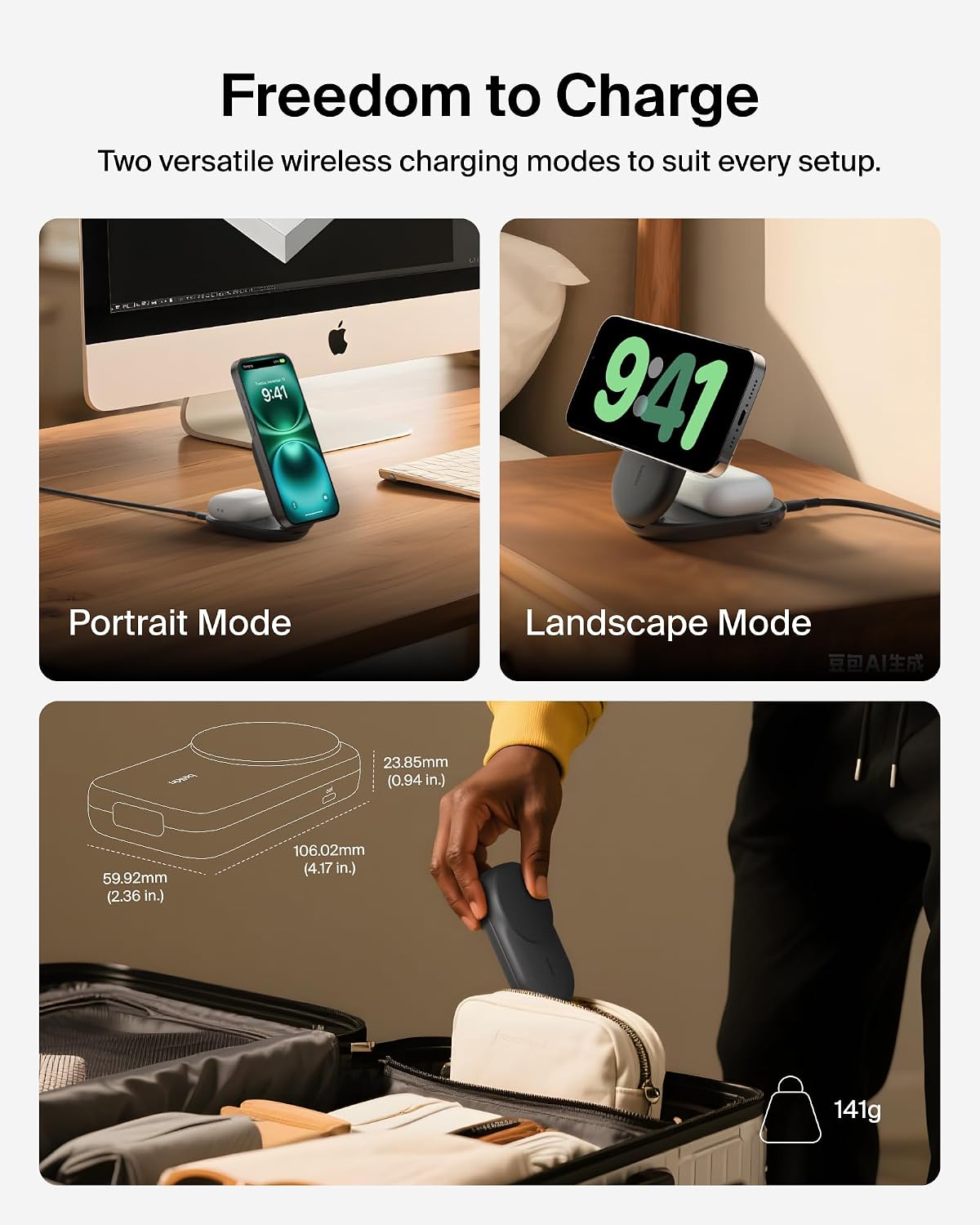 Belkin UltraCharge 2 in 1 Magnetic Wireless Charger with Qi2, 25W - Black