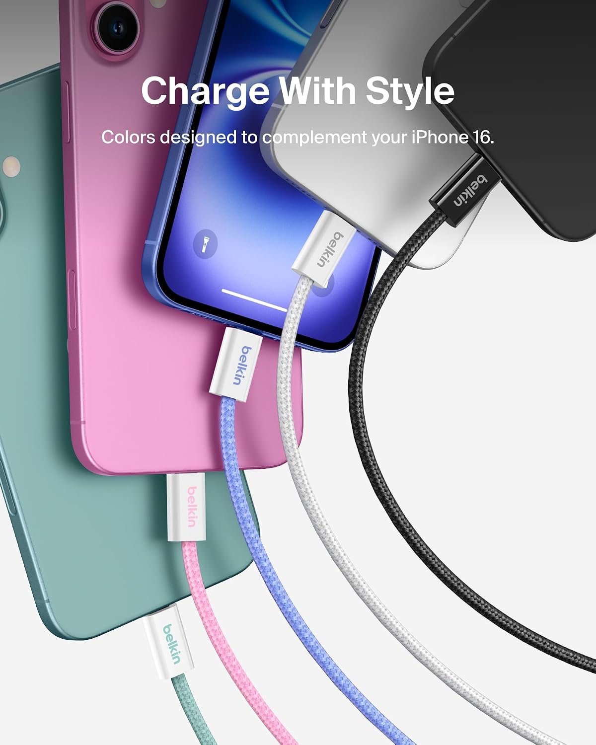 Belkin 2-Pack Braided USB-C to USB-C Cable 5ft, 60W - Soft, Flexible Fast-Charging Cable, Type C Charger Cord for iPhone 17 & 16 Series, Galaxy S25, Pixel 10, iPad Pro, & More - Green