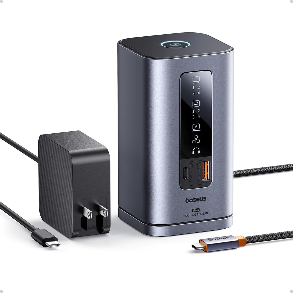 Baseus Spacemate 11-in-1 Docking Station with Power Supply for 3 Monitors — 11 in 1 for Windows with Charger — Grey