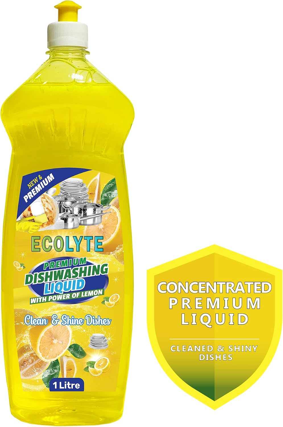 ECOLYTE+ Dishwashing Liquid Soap, Platinum Antibacterial Detergent & Perfect Shine (Lemon, 1 Liter) — additional view 2