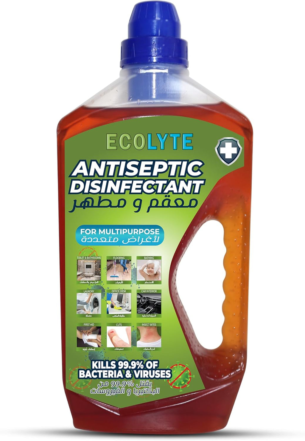 ECOLYTE+ Antiseptic Disinfectant, Premium Liquid for Effective Germ Protection Antibacterial & Personal Hygiene, Versatile & Effective, Used in Bathing, Laundry, All purpose Cleaner (1 Liter) — front product image