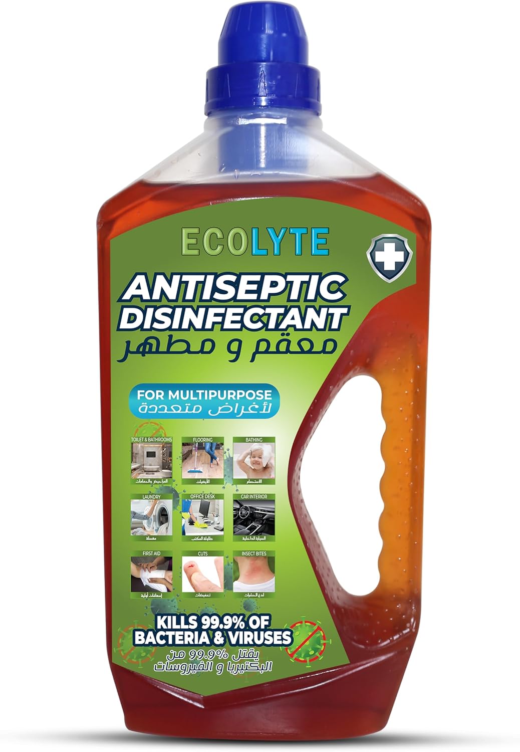 ECOLYTE+ Antiseptic Disinfectant, Premium Liquid for Effective Germ Protection Antibacterial & Personal Hygiene, Versatile & Effective, Used in Bathing, Laundry, All purpose Cleaner (1 Liter) — front product image