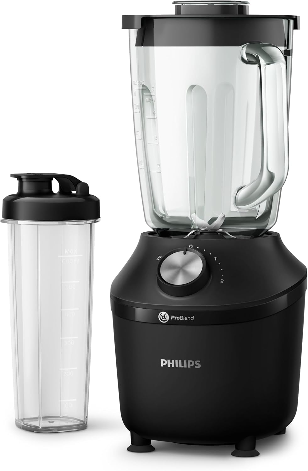 Philips 3000 Series Blender, ProBlend Crush Technology 600W, 2L, ProBlend System, Effective Capacity 1.25L, 2 Speed Settings and Pulse Function (HR2291/41) — Black