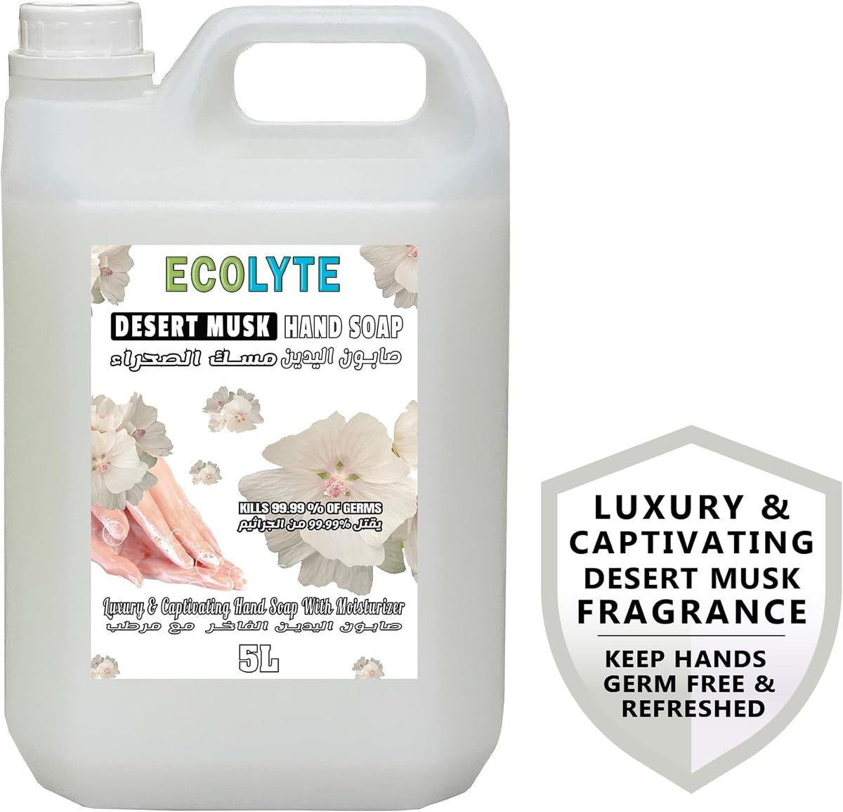 ECOLYTE+ Hand Wash Liquid Soap, Skincare for Effective Germ Protection & Personal Hygiene (Desert Musk, 5 Liter) — additional view 2