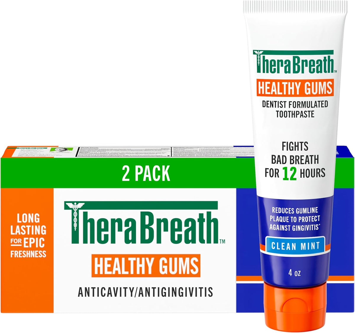 TheraBreath Healthy Gums Toothpaste, Clean Mint, 4 oz, 2-Pack — front product image