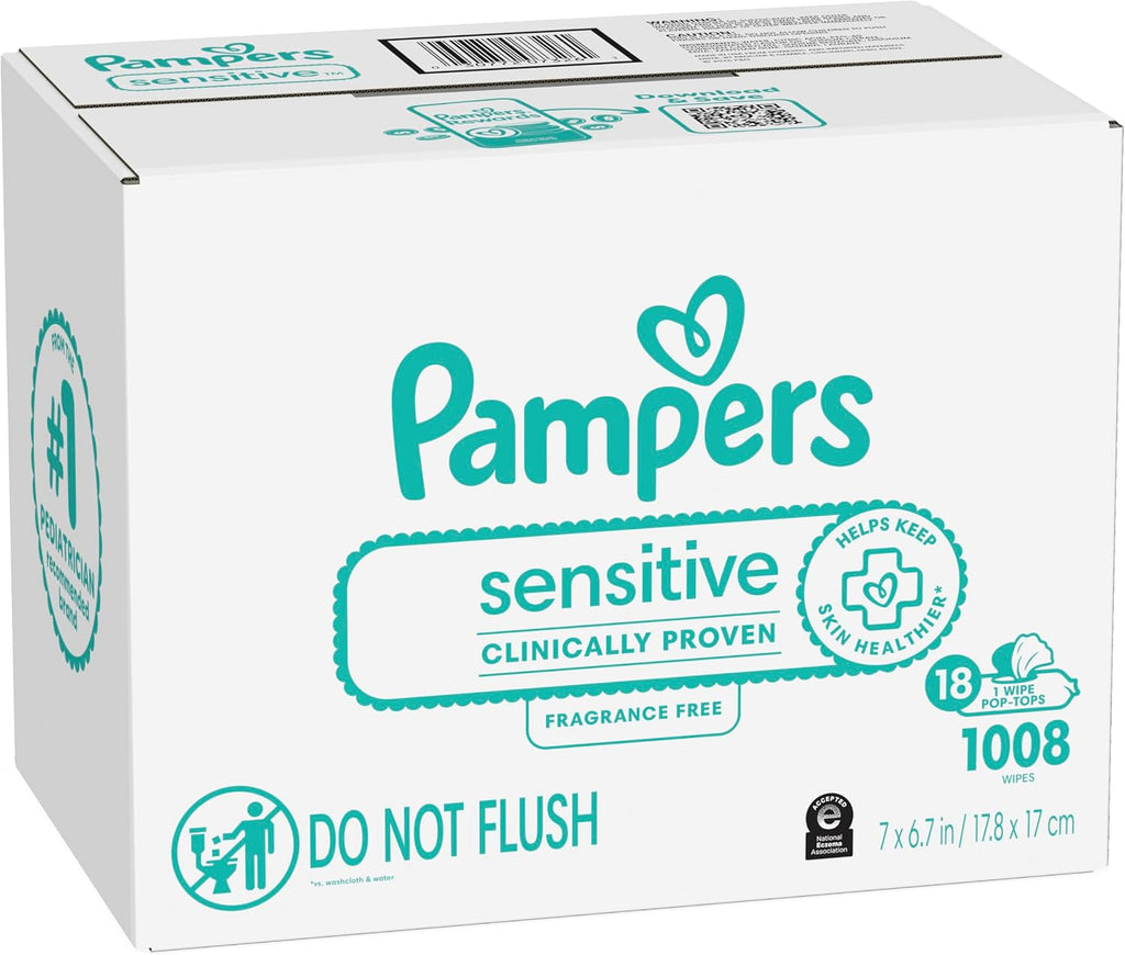 Pampers Sensitive Water Based Hypoallergenic and Unscented Baby Wipes Combo, 1008 count (Packaging May Vary)