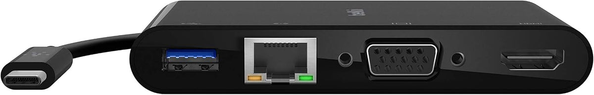 Belkin Usb-C Multimedia With Tethered Cable - Interface Hub Usb-A 3.2 Gen Port, Ethernet Vga And 4K Hdmi For Mac Windows Devices- Black