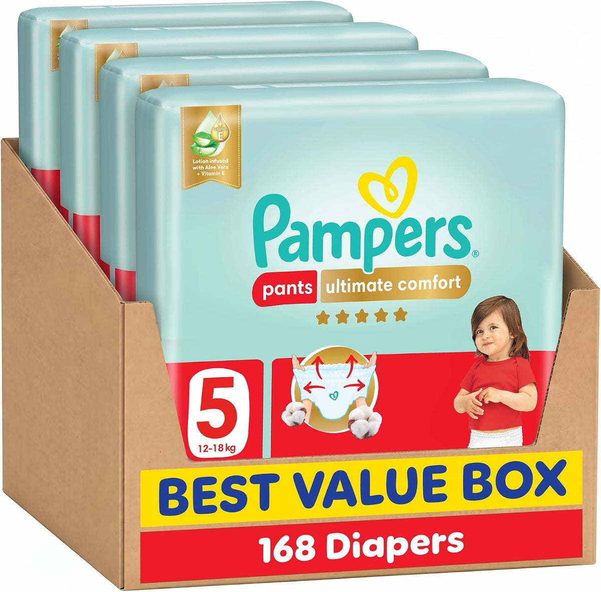 Pampers Ultimate Comfort Culotte Pants Diapers Size 5, 12-18kg, 168 Count