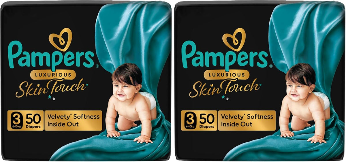 Pampers Luxurious Skin Touch Premium Diapers Size 3,6-10kg 50 for Toddlers (Pack of 2)