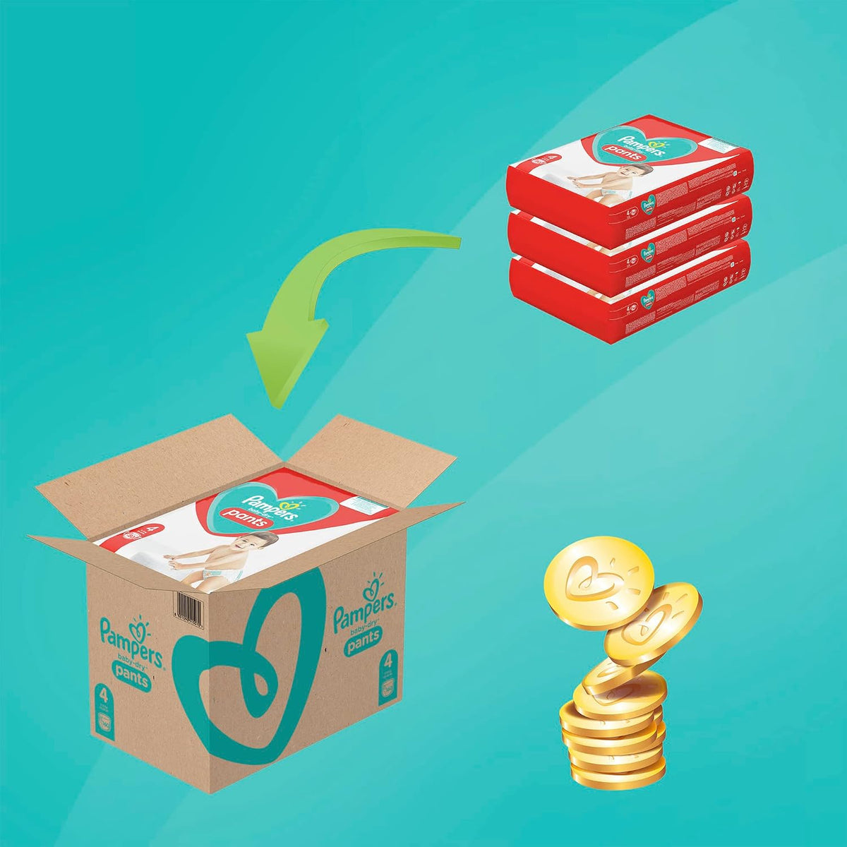 Pampers Windeln Pants Größe 4 (9-15kg) Baby-Dry, Maxi, 160 Höschenwindeln mit Stop- und Schutz Täschchen, MONATSBOX