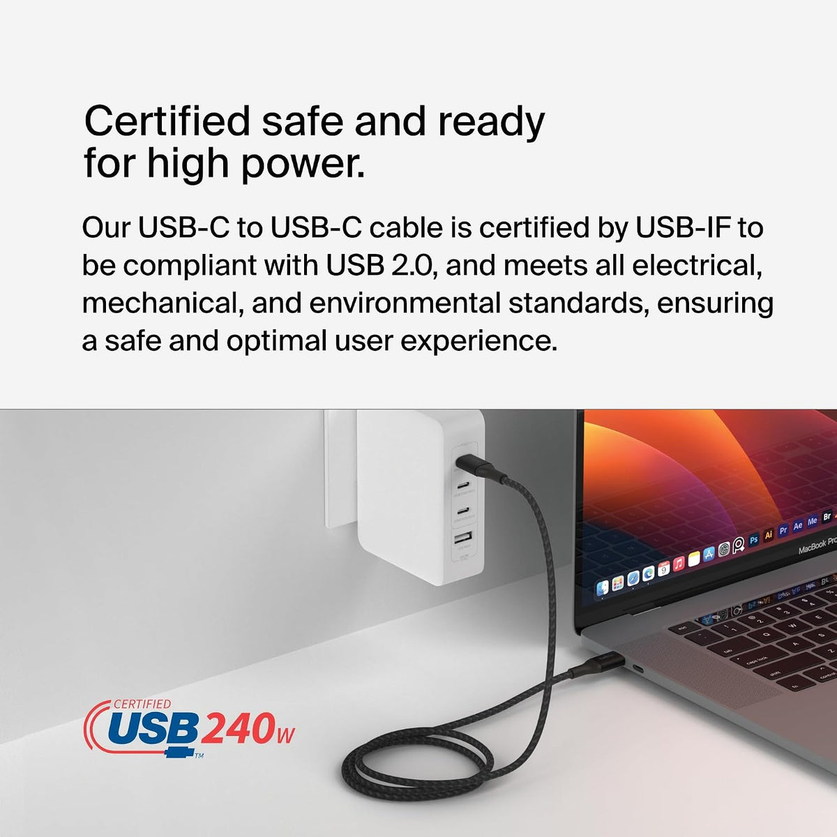 Belkin BoostCharge USB-C to USB-C Power charger cable, USB-IF certified fast charging cable with 240W Power Delivery for iPhone 16, 15, MacBook, Chromebook, Galaxy, iPad, Pixel & More - 1m, black