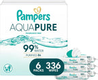 Pampers Aqua Pure Sensitive Baby Wipes, 99% Water, Hypoallergenic, Unscented Baby Wipes, 336 Baby Wipes Total (6 Flip-Top Packs)