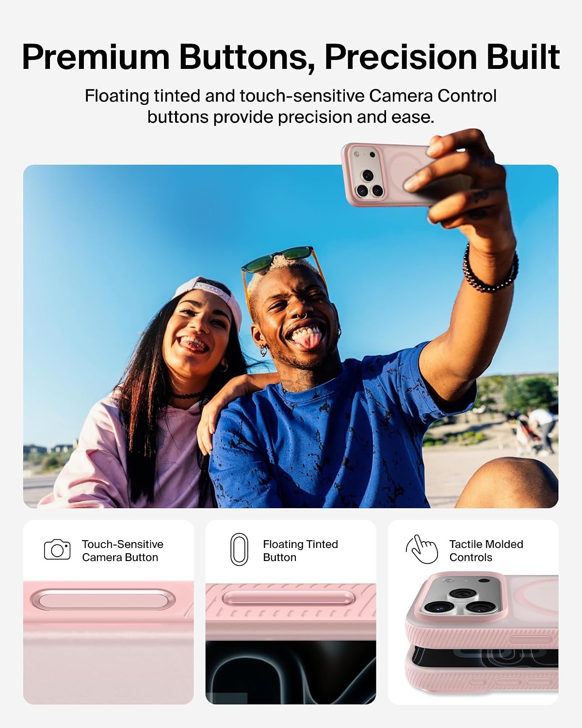 Belkin SheerForce Grip MagSafe Compatible iPhone 17 Pro Case with Slim Design & Anti-Slip Side Lines - Magnetic, Transparent, & Shockproof Protective iPhone Case - Pink