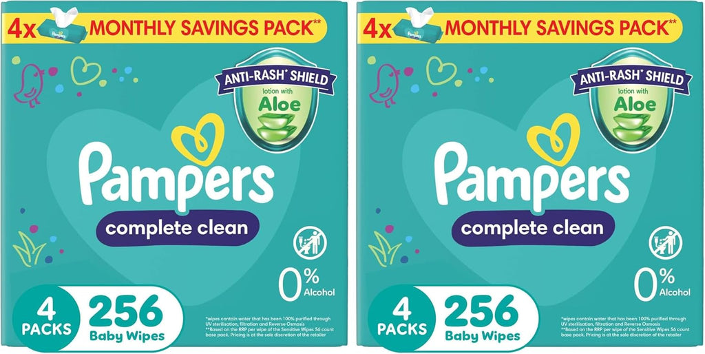 Pampers Complete Clean Baby Wipes, with Aloe Vera Lotion, 8 Packs, 256 Wipe Count