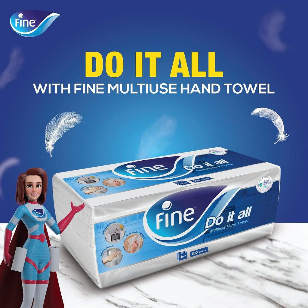 Fine Multiuse Hand Towel 2ply 150 Sheets (Pack of 5) — additional view 2