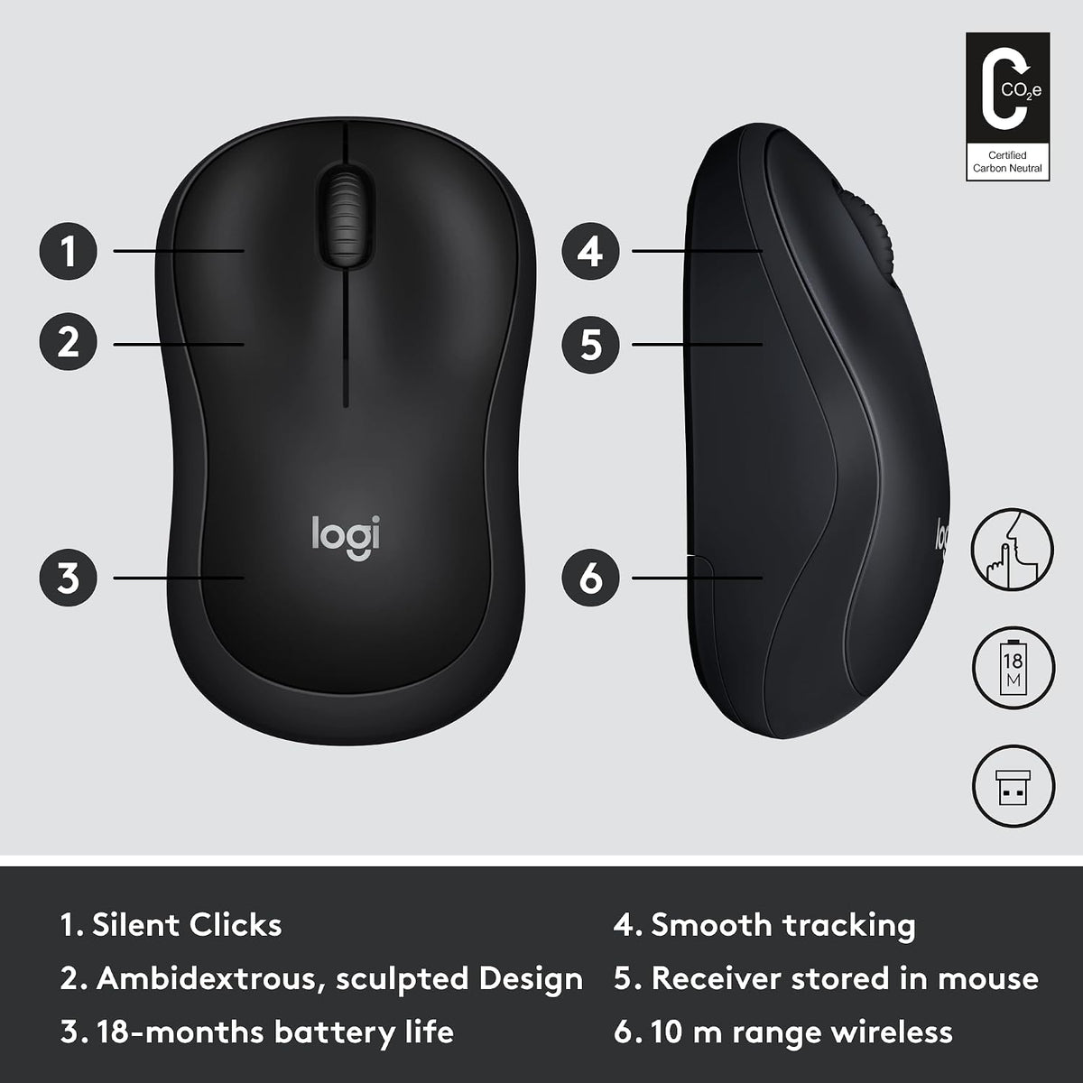 Logitech M220 Wireless Mouse — Black