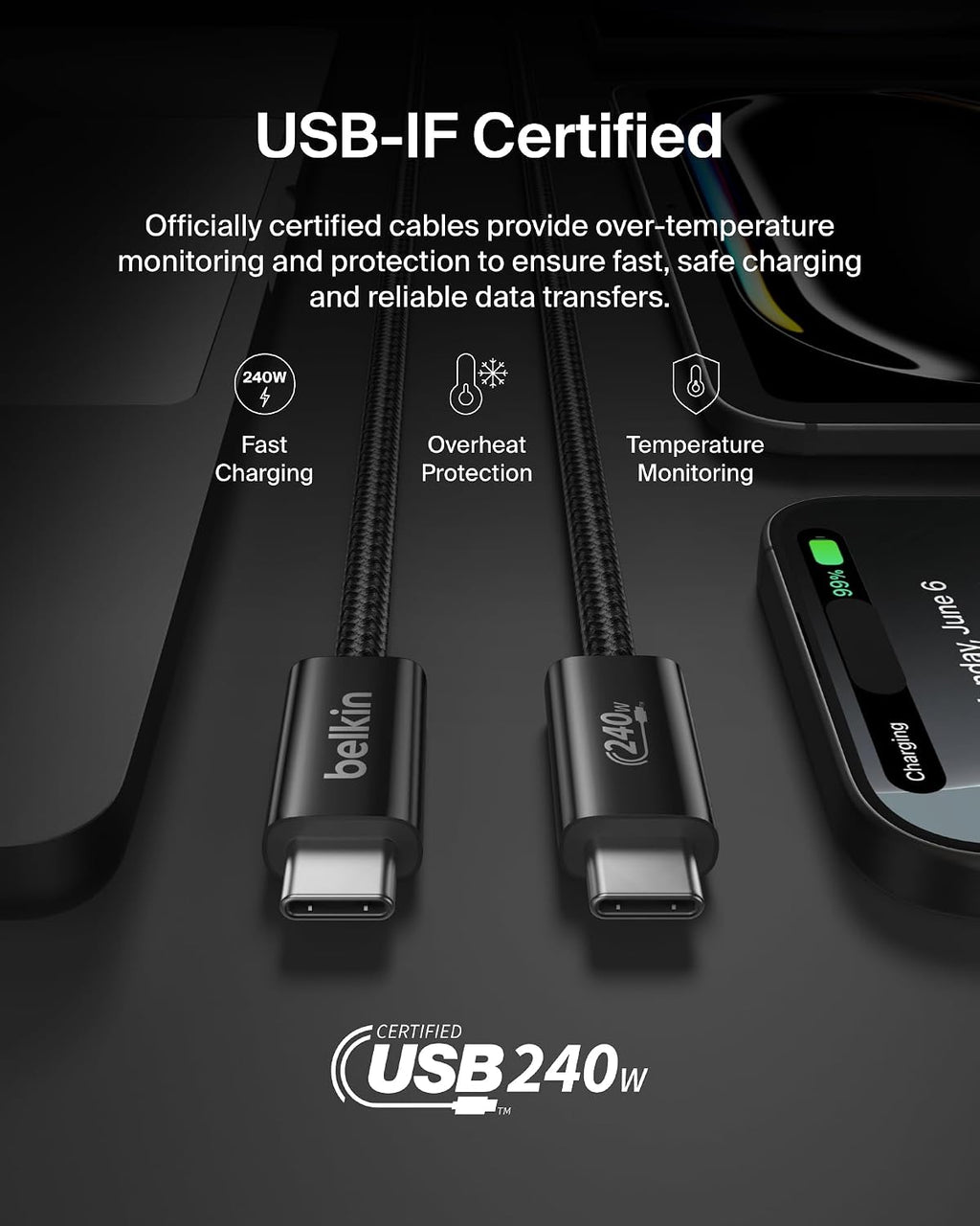 Belkin 2-Pack Braided USB-C to USB-C Cable 5ft 240W - Soft, Flexible Fast-Charging Cable, Type C Charger Cord for iPhone 17 & 16 Series, Galaxy S25, Pixel 10, iPad Pro, & More - Black