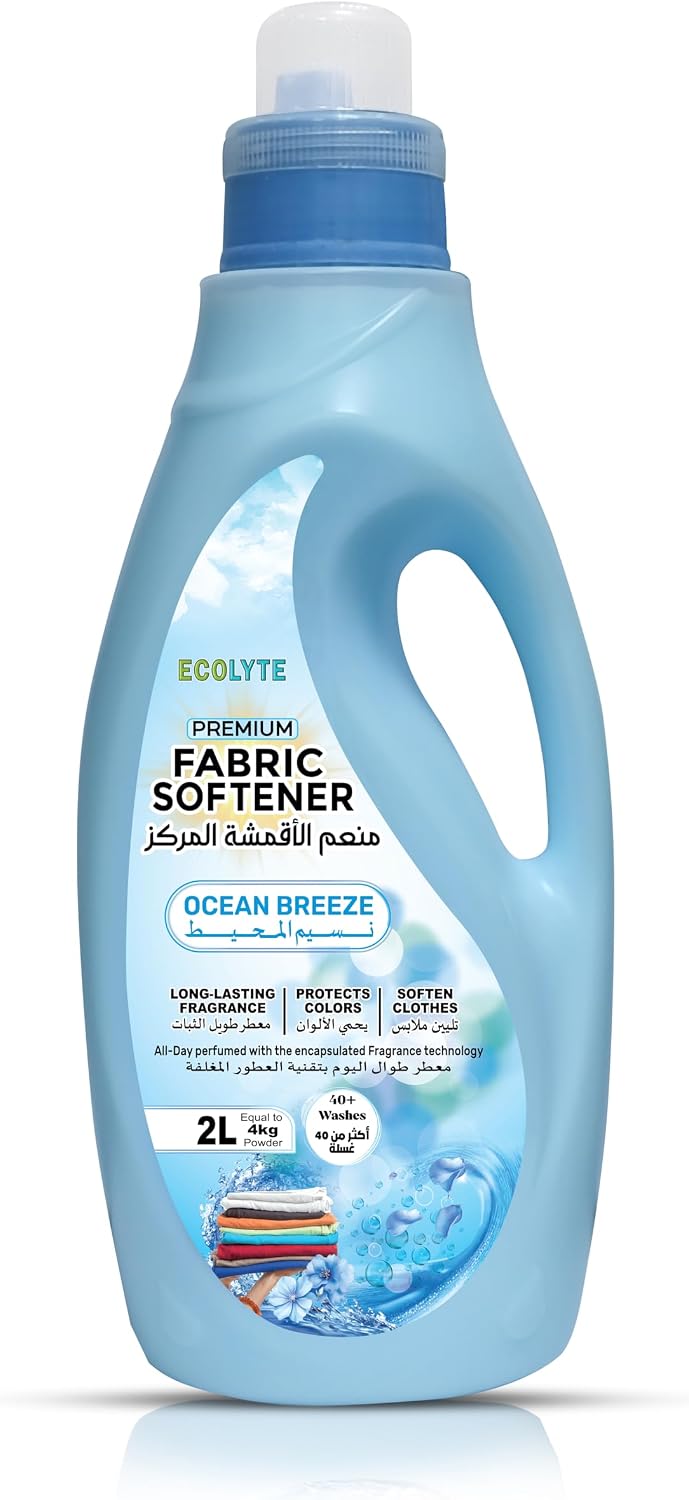 ECOLYTE+ Fabric Softener - Enhances Softness and Freshness, Feel Luxurious, Gentle on Clothes, Long-Lasting Scent, Encapsulated fragrance, Laundry Care Essential - (Ocean Breeze, 2 Liter) — front product image