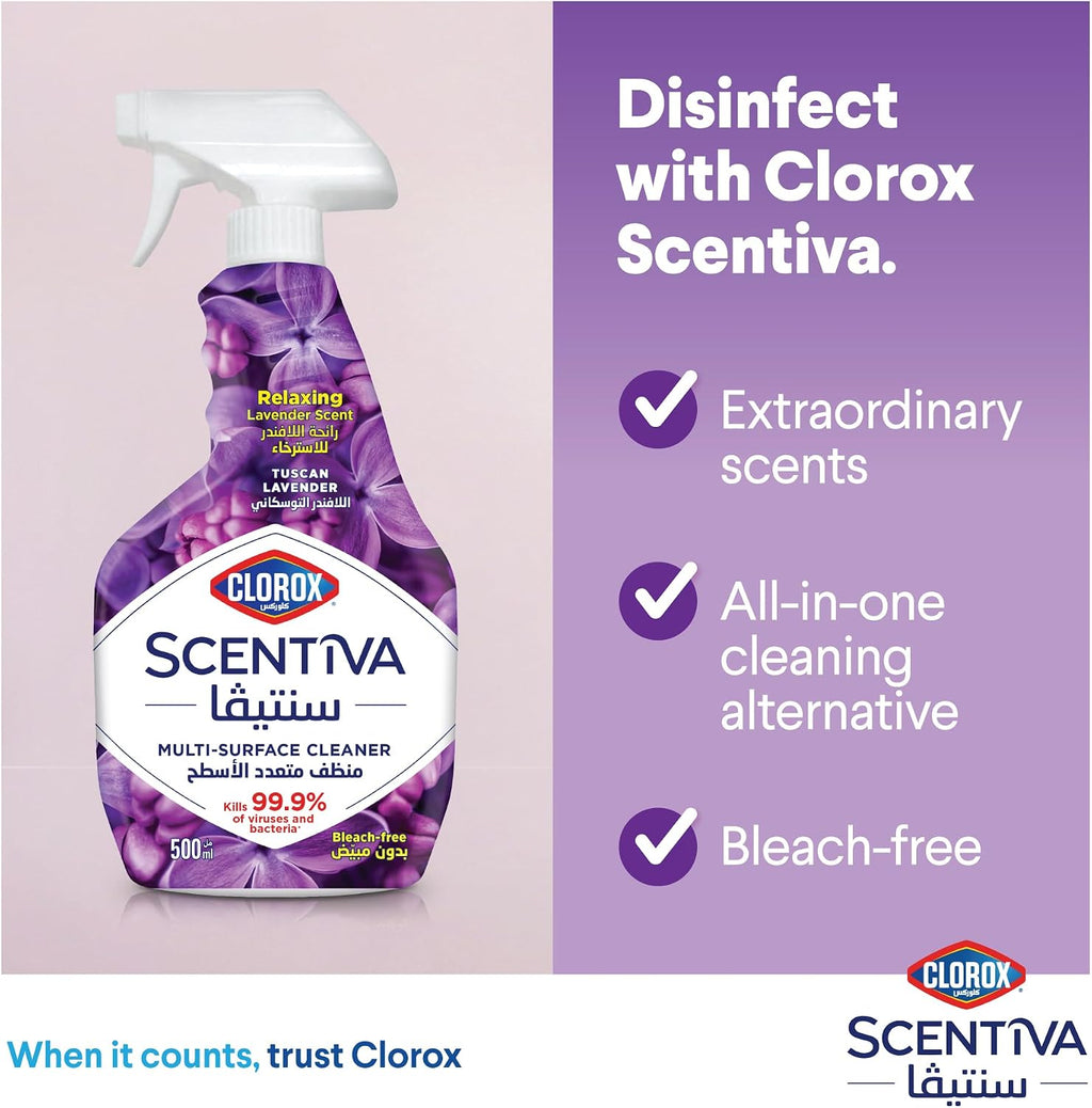 Clorox Scentiva Multi Surface Spray Cleaner 500ml, Tuscan Lavender, Bleach Free, Kills 99.9% of Viruses and Bacteria — additional view 5