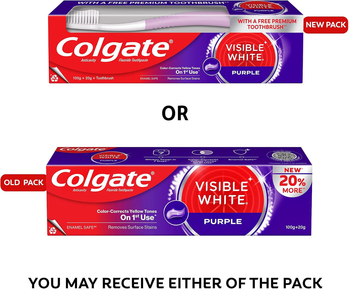 Colgate Visible White Purple Toothpaste for Teeth Whitening, Teeth Whitening Colgate Toothpaste with Fluoride, Tooth Paste Helps Remove Surface Stains, Whitens Yellow Teeth, Enamel-Safe for Daily Use — additional product view 2