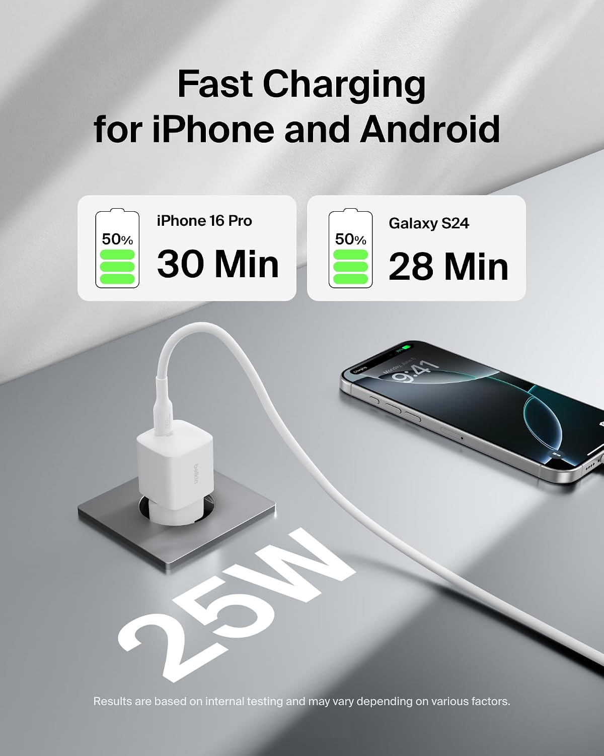 Belkin USB-C Charger, 25W - Mobile Phone Power Supply PD 3.0 for Fast Charging with PPS for Apple iPhone 16, iPhone 15 Plus, Pro, Pro Max, iPad, Samsung Galaxy S25, Pixel 9, Nintendo Switch etc