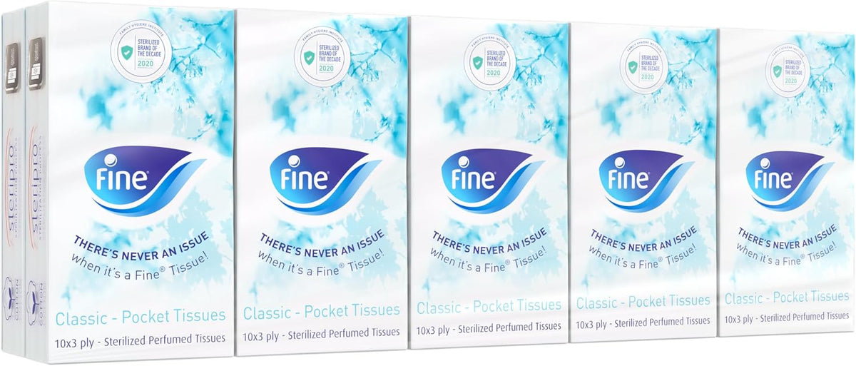 Fine Pocket Facial Tissue, 10 packs of 10 sheets x 3 Ply — front product image