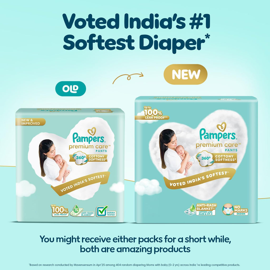 Pampers Premium Care Pant Style Baby Diapers XS 30 Count | No Marks Design | Voted India’s #1 Softest Diaper | All in 1 diaper with 360 Cottony Softness