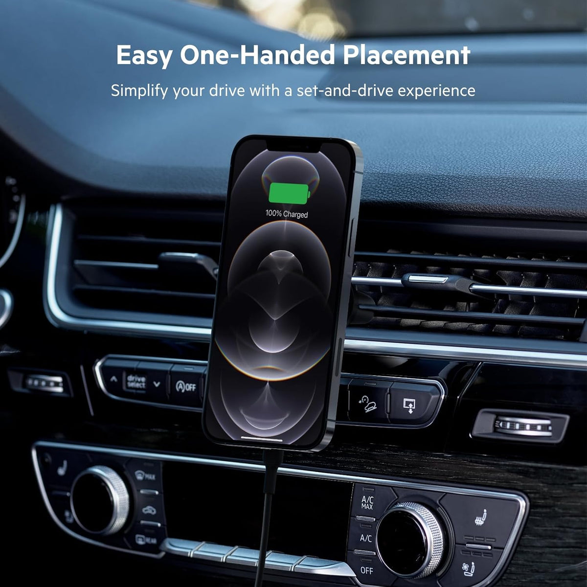 Belkin BoostCharge Wireless Charger, Magnetic Car Charger, Phone Mount Holder Compatible with MagSafe Enabled iPhone 16, iPhone 15, 14, 13, 12, Mini, Plus, Pro, Pro Max and More (Cable Included)