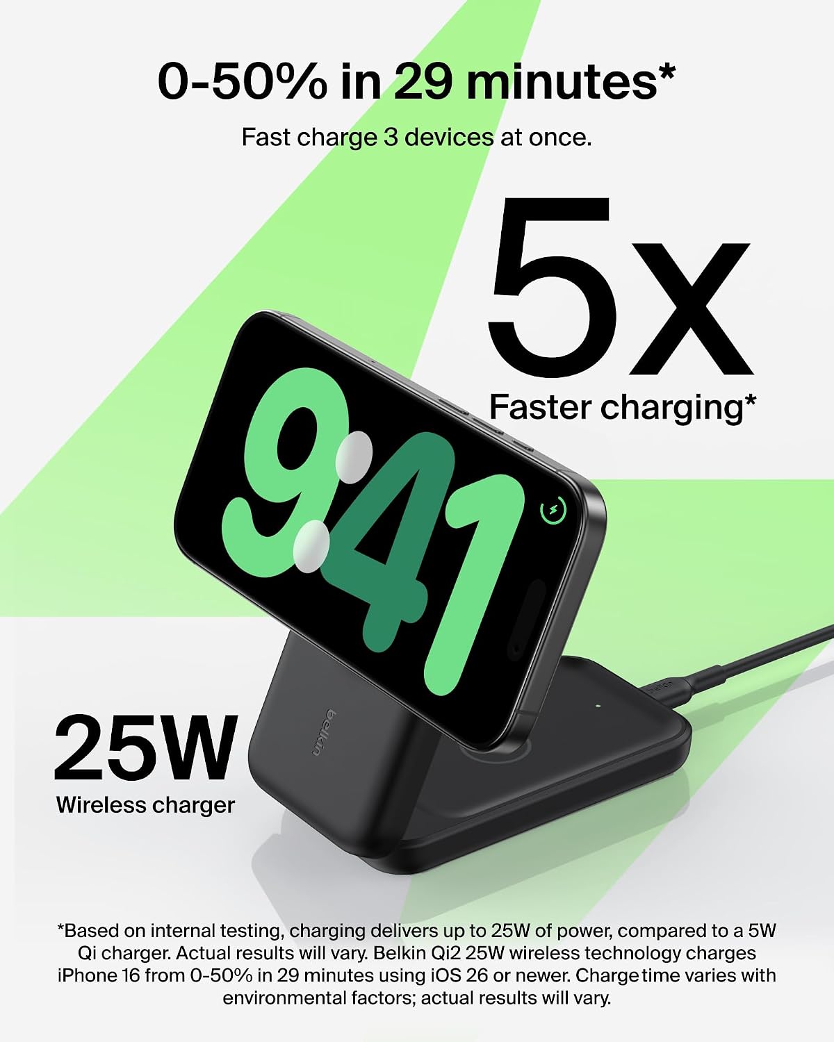 Belkin UltraCharge Magnetic Wireless Charger 25W, 3-in-1 Qi2.2 Certified MagSafe Compatible Fast Charger, Charging Station for iPhone 17, Air, Apple Watch, AirPods, Pixelsnap with 45W Adapter - Black