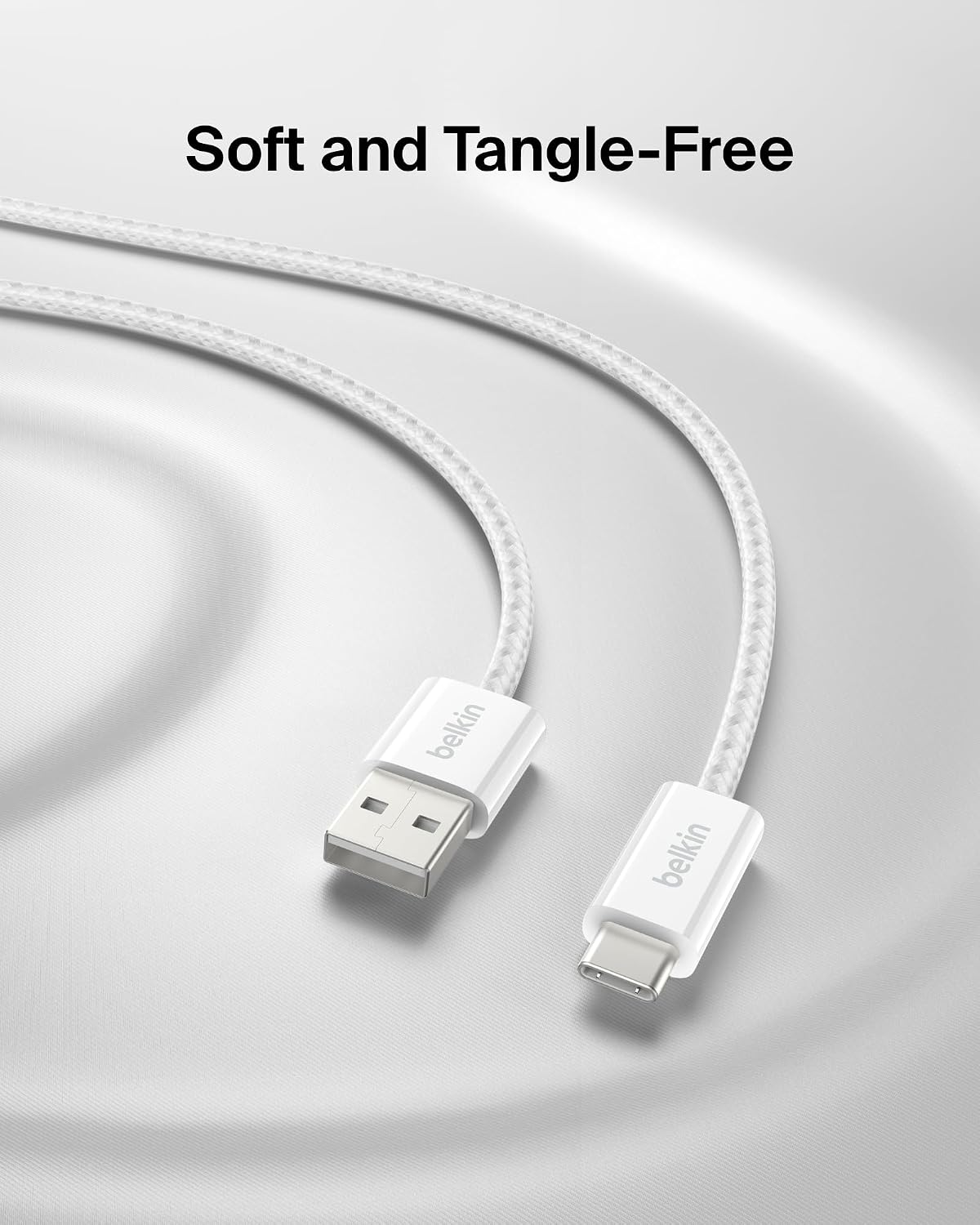 Belkin 2-Pack Braided USB-A to USB-C Cable 5ft, 15W - Soft, Flexible Fast-Charging Cable, Type C Charger Cord for iPhone 17 & 16 Series, Galaxy S25, Pixel 10, iPad Pro, & More - White