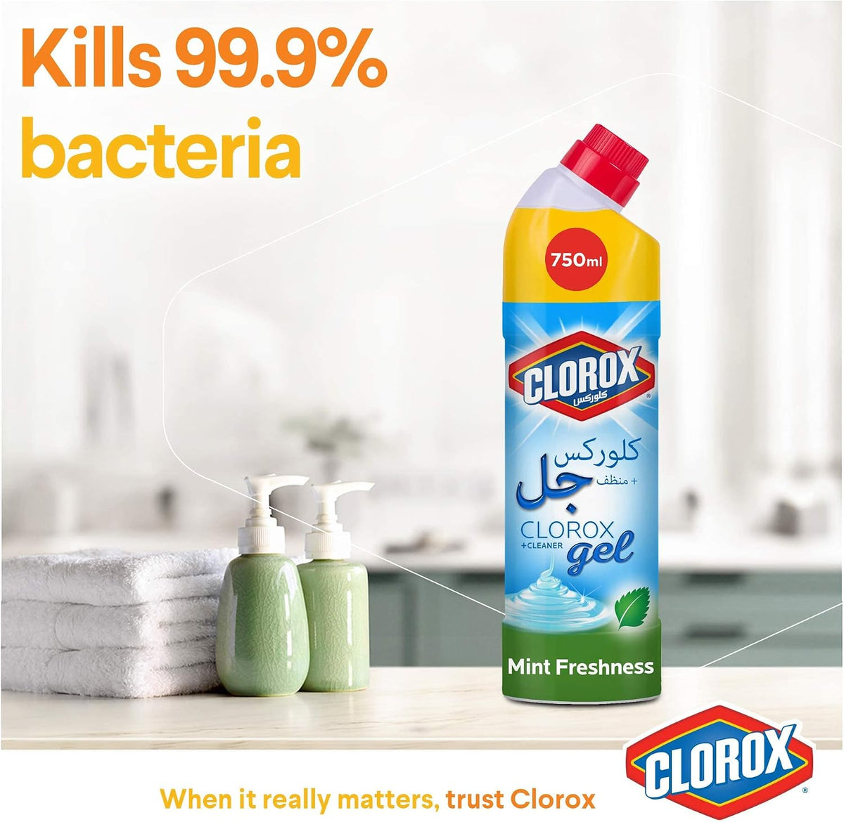 Clorox Bleach Gel and Cleaner, 750ml, Mint Freshness, Kills 99.9 Percent of Germs, Thick Gel Formula — additional view 4